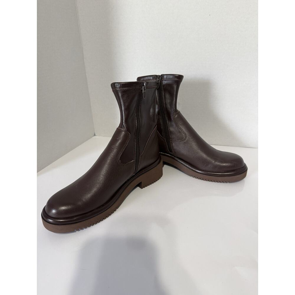 Dolce Vita Brown Leather Lug Sole Ankle Boots Zip Platform Womens 8.5